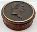 Napoleon Bonaparte Wooden Snuff Box Inset With A Bronze Medallion.