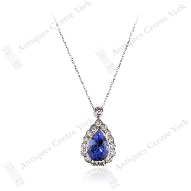 Stunning Handmade 18ct White Gold Tanzanite & Diamond Pendant