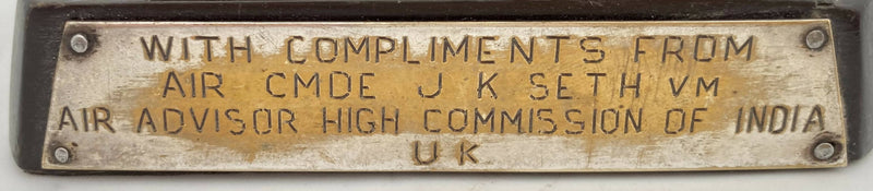 Air Commodore Jagdish Kumar Seth Indian Air Force Presentation Plaque.