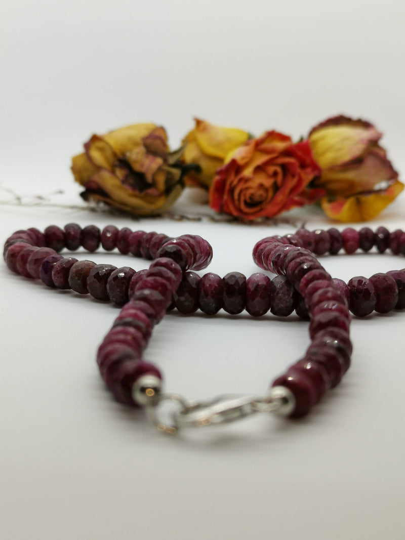 New Ruby (Rnd) Beads Necklace (Size 20) in Platinum Overlay Sterling Silver