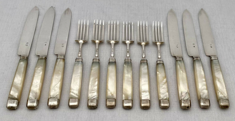 Georgian, George III, Cased Silver and Mother of Pearl Fruit Service for Six, circa 1810.