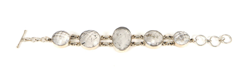 Solid Silver & Rutilated Quartz Bracelet.