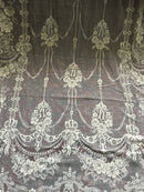 Amelia Ribbons Style Cotton Lace curtain panel readymade 58"/96" cream cotton