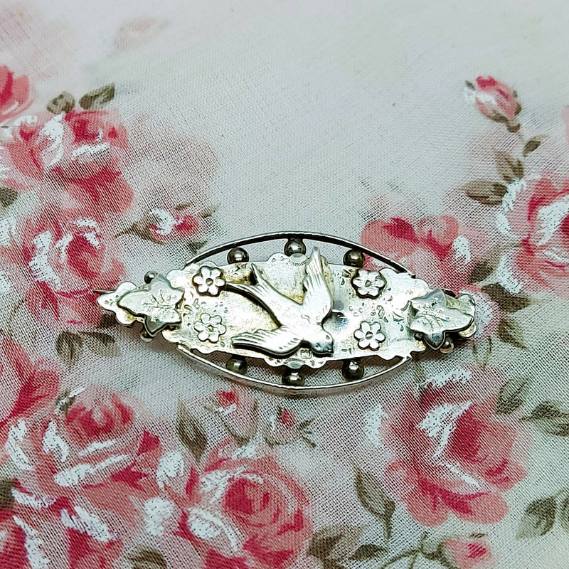 Victorian Silver Swallow Sweetheart Bar Brooch