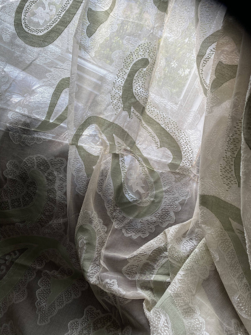 Paisley Green madras Lace Curtain Panel to finish 68'/120" 3metres long
