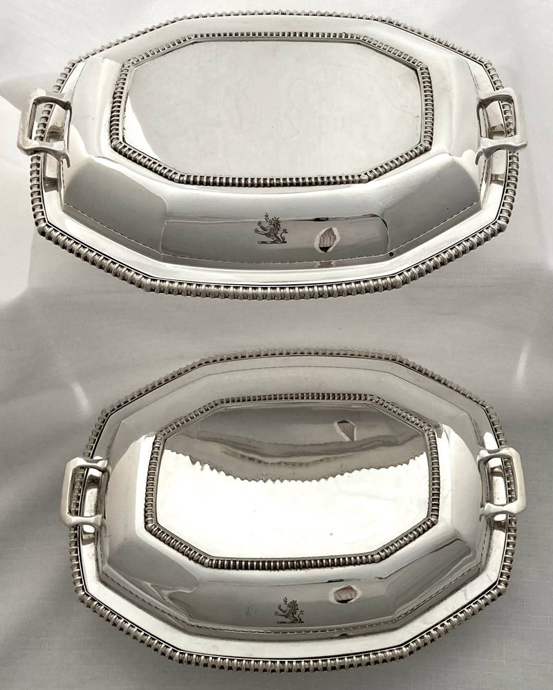 Pair of Octagonal Silver Plated & Crested Entree Dishes with Covers. Elkington & Co. 1923.