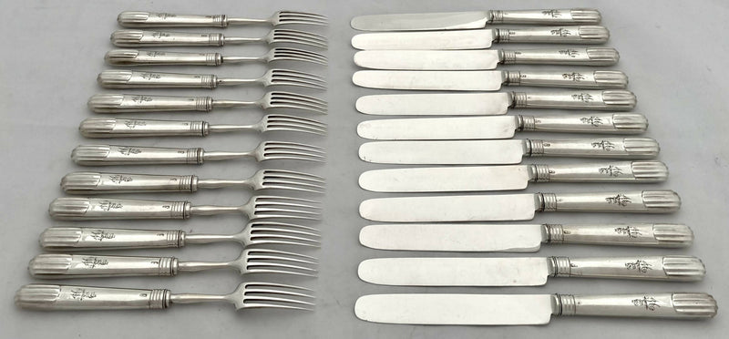 Georgian, George III, Mahogany Cased Crested Silver Dessert Service for Twelve. London 1809 Moses Brent.