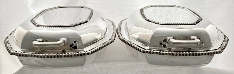 Pair of Octagonal Silver Plated & Crested Entree Dishes with Covers. Elkington & Co. 1923.