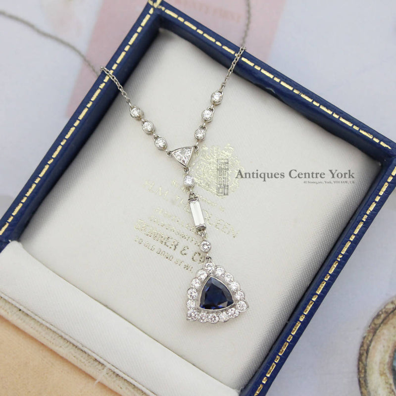 Handmade Platinum Sapphire & Diamond Necklace