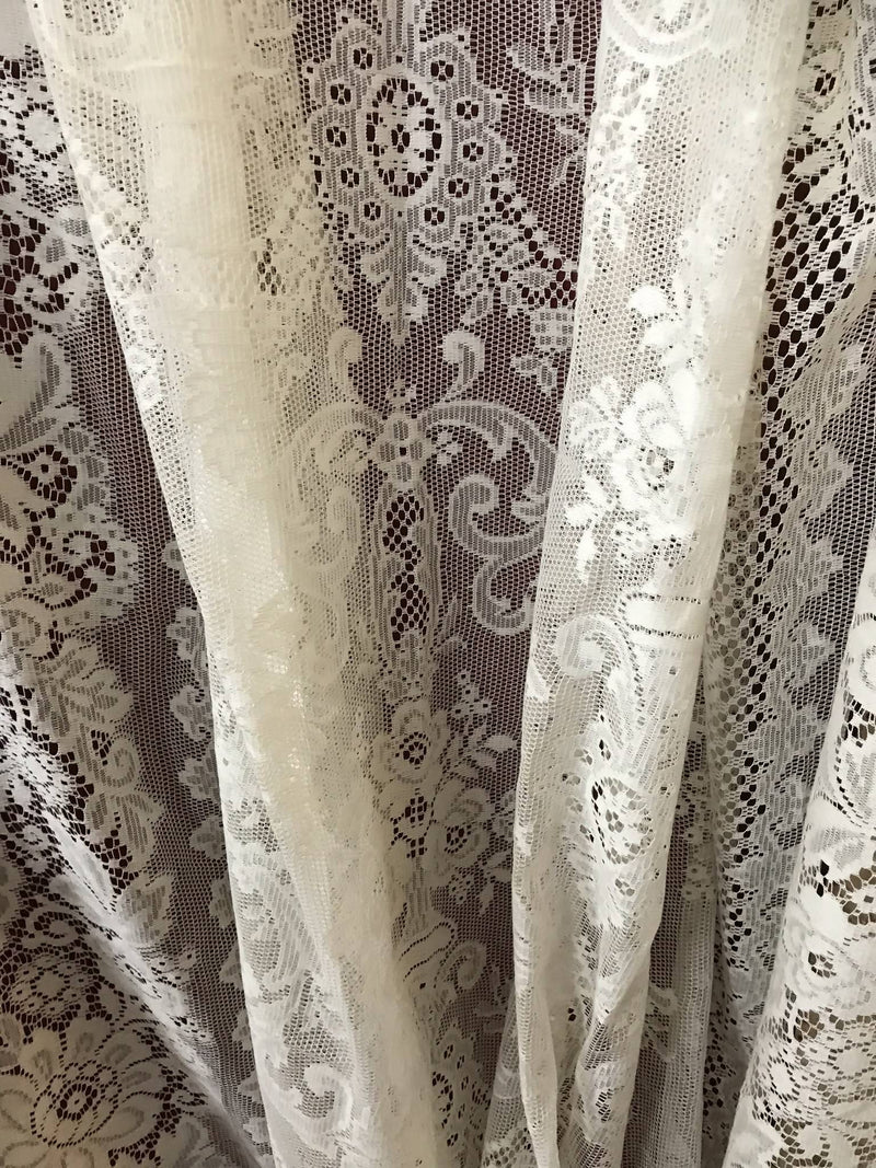 Victorian Period Design Cream Cotton Lace Curtain Panel or bedcover ReadyTo Hang- 68'/98”
