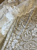 Marthe - Victorian Style white Cotton Lace Curtain Panelling By The Metre- Width 90cms - 36""
