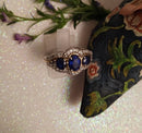 New Sapphire and Zircon 925 Sterling Silver with Platinum and Gold Overlay Ring (Size P)