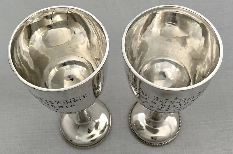 Pair of Silver Trophy Goblets for future Royal Navy Admiral P. M. R. Royds on H.M.S. Victoria. London 1891/92 George Jackson. 6 troy ounces.