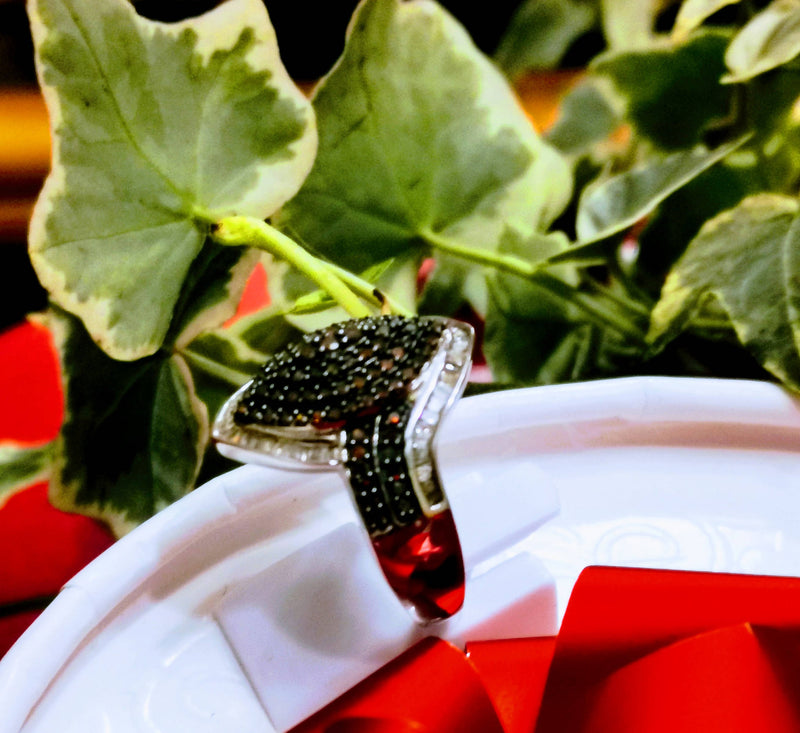 New 1ct Sterling Silver Red and White Diamond Ring