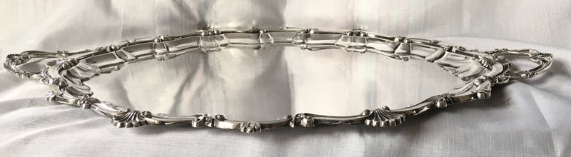 Elizabeth II Georgian style silver plated, twin handled, serving tray. William Suckling, Birmingham.