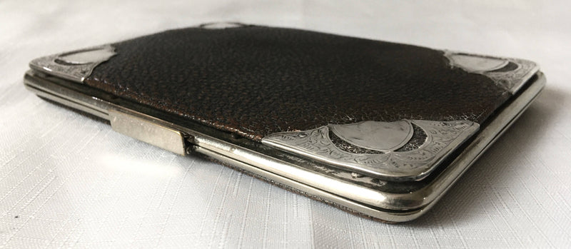 Edwardian gentleman's silver mounted leather card case. London 1903 Henry Marshall.