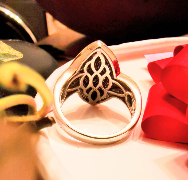 New 1ct Sterling Silver Red and White Diamond Ring