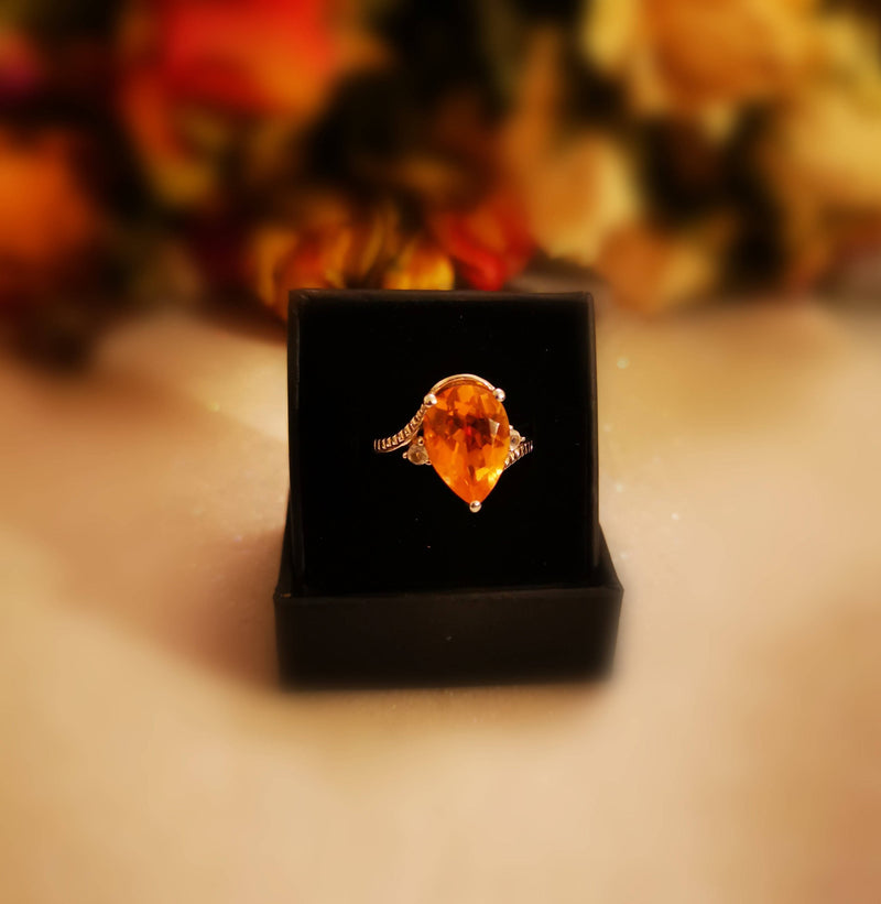 New Padparascha Quartz and White Topaz Cocktail Sterling Silver Ring - N/O