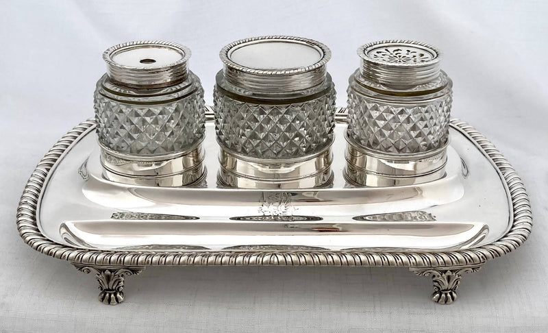 Georgian, George III, Crested Silver Inkstand. London 1816 J. E. Terrey & Co. 25 troy ounces.