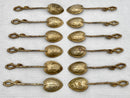 Victorian Cased Set of Twelve Naturalistic Leaf & Vine Form Gilt Metal Teaspoons, circa 1870 - 1890.