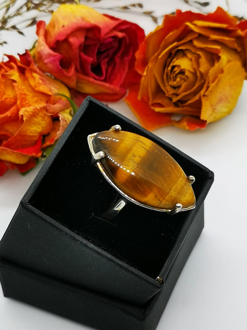 New Tiger's Eye 30x15 MRQ 925 Sterling Silver (Size P)
