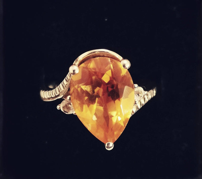 New Padparascha Quartz and White Topaz Cocktail Sterling Silver Ring - N/O