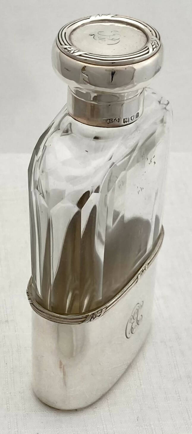 Edwardian Silver & Cut Glass Hip Flask. London 1910 Asprey & Co. Ltd.