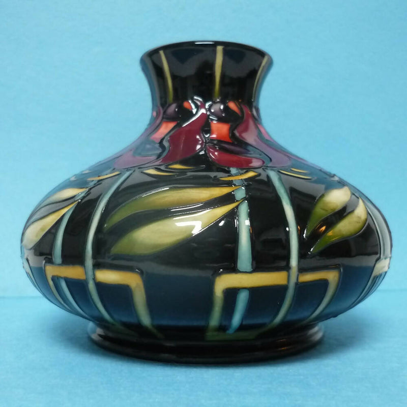 A Moorcroft Squat Vase (Dia 5.23inch) Night Rose Design by Nicola Slaney