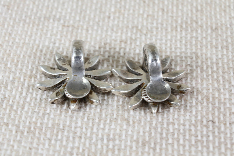 Silver & Marcasite Flower Clip on Earrings