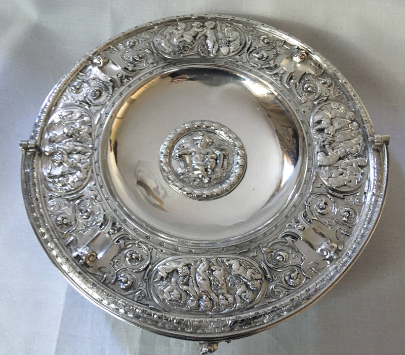 Victorian silver plated swing handled tazza. Elkington & Co. 1874