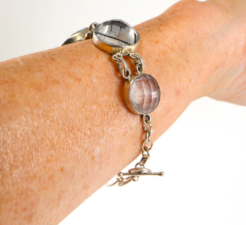 Solid Silver & Rutilated Quartz Bracelet.