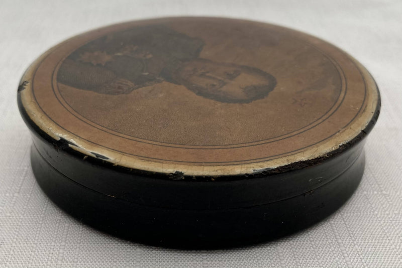 19th Century Papier Mache Snuff Box with Portrait of Emperor Napoleon I.