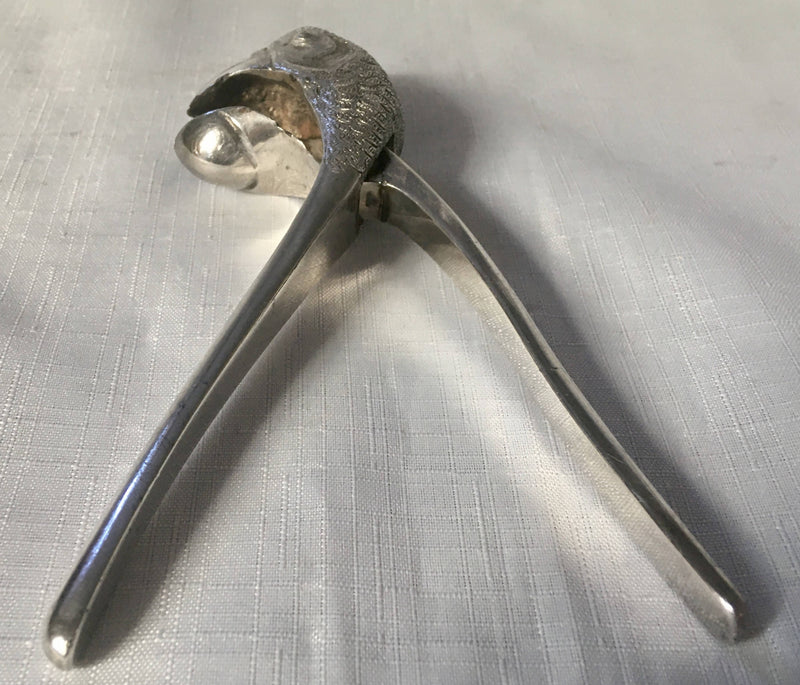 George V period Asprey novelty silver plated parrot head nutcracker.