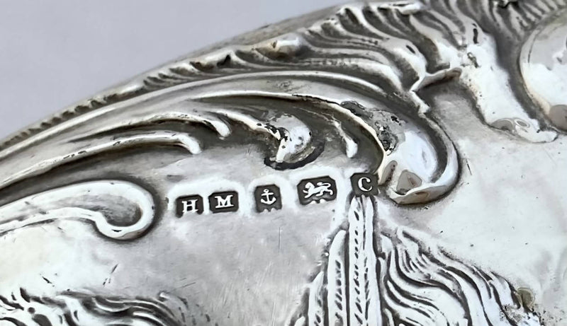 Edwardian Reynolds Angels Silver Hand Mirror. Birmingham 1902 Henry Matthews.