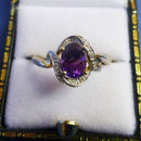 9ct Yellow Gold Amethyst and Diamond Ring Size M + 1/2