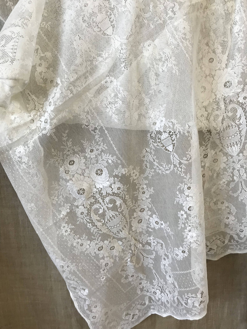 Leila Victorian design cream cotton lace curtain panel 36" x 84" long