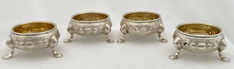 Georgian, George II, Set of Four Silver Salts. London 1742 Edward Wood. 9 troy ounces.