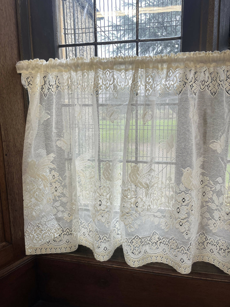 Cottage Victorian Design Birds & Butterfly Cotton Lace Curtain Panel 18" drop Cafe Curtain Brise Bise ecru by the metre