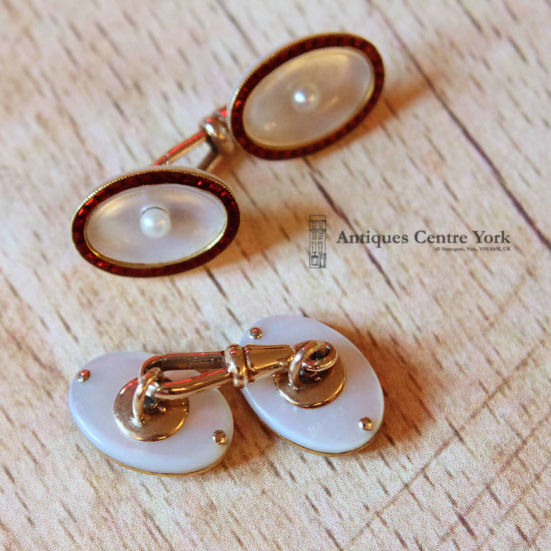 Edwardian 15ct Pearl & Enamel Cufflinks