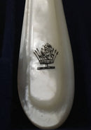 Victorian cased set of crested silver plate and mother of pearl dessert cutlery for twelve. Elkington 1880 and 1881.