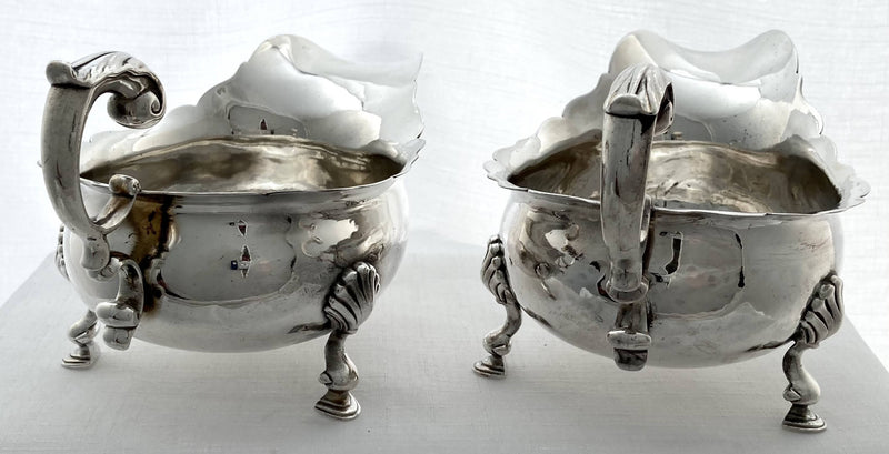 Georgian, George II, Pair of Crested Silver Sauce Boats. London circa 1739 - 1755, probably Henry Brind. 18.6 troy ounces.
