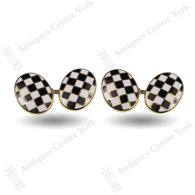 Fine Quality Silver Gilt & Enamel Chequered Flag Cufflinks