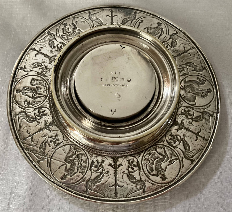 Elkington, Victorian, Neo Classical Silver Plate on Copper Circular Inkstand. Elkington & Co. 1873.