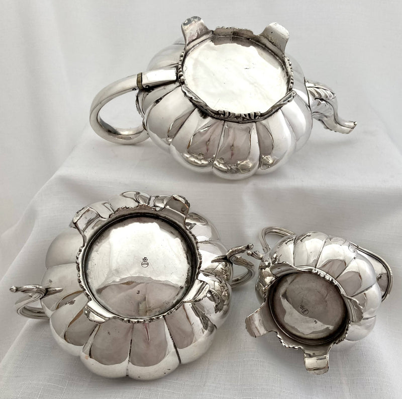William IV period Old Sheffield Plate Matched Tea Set of Melon form, circa 1835.