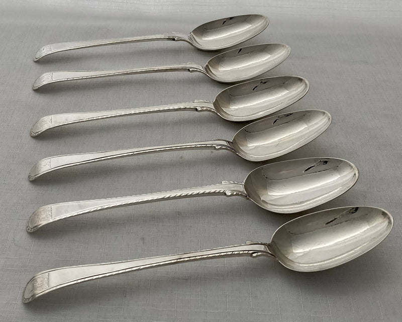 Georgian, George III, Set of Six Silver Tablespoons. London 1770 Richard Redrick. 13.2 troy ounces.