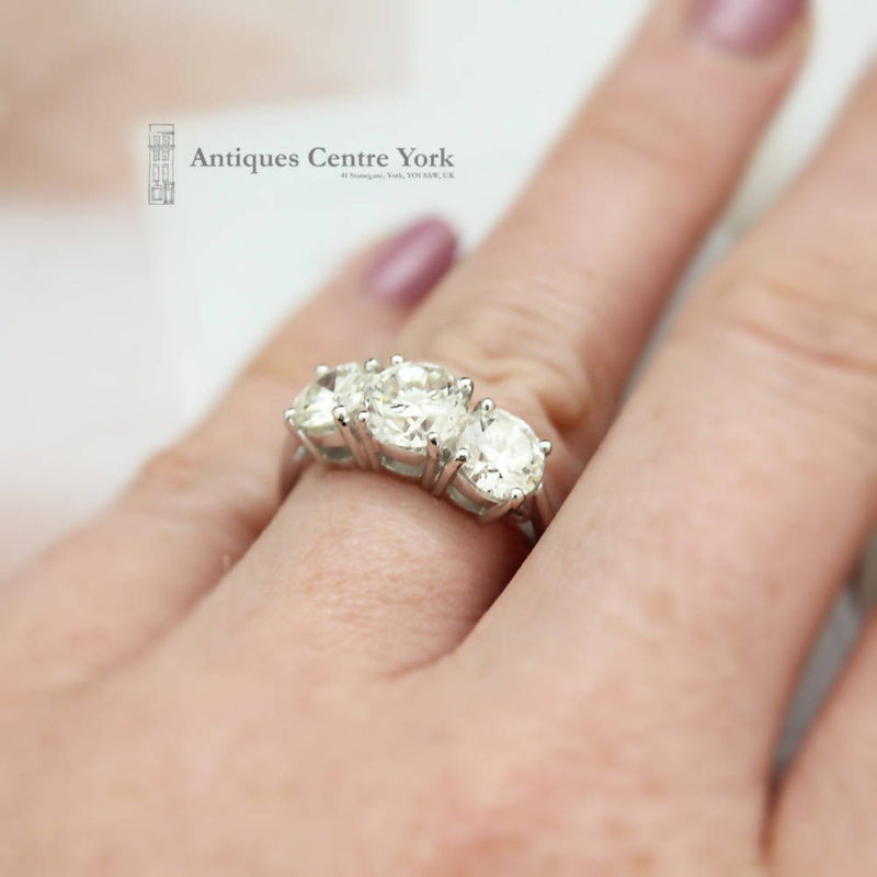 Certified 18ct White Gold Diamond 3.35cts Three Stone Ring
