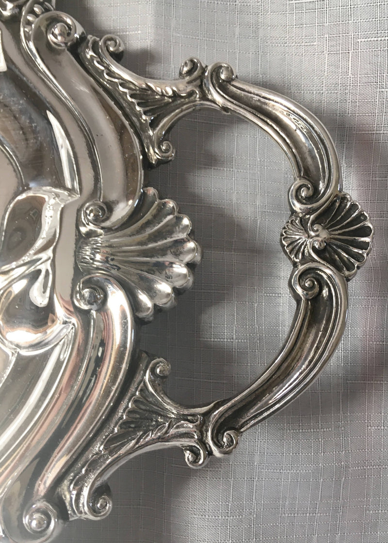 Elizabeth II Georgian style silver plated, twin handled, serving tray. William Suckling, Birmingham.