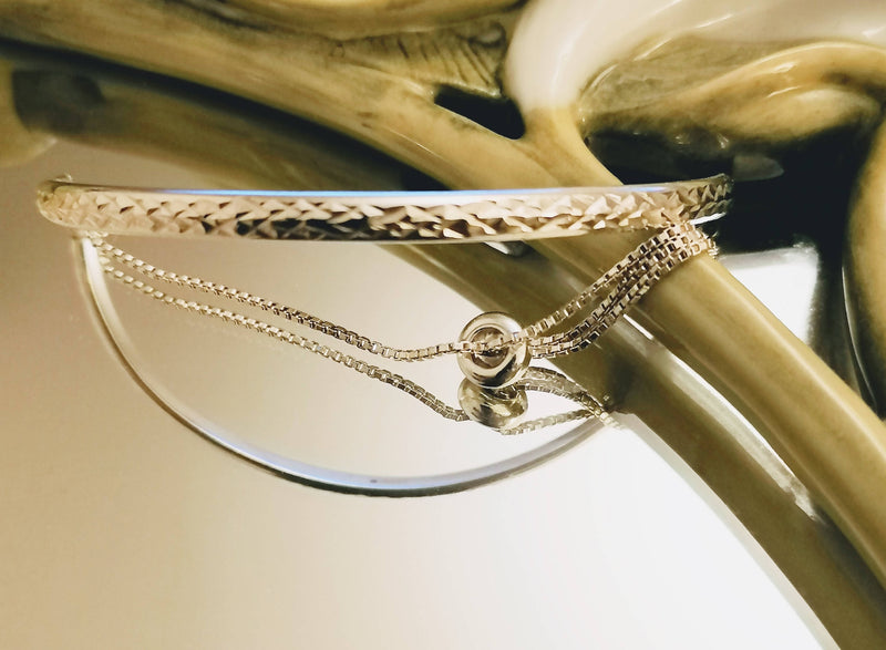 New Sterling Silver Adjustabe Decorative Bangle/Bracelet
