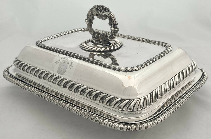 Georgian Old Sheffield Plate Crested Entree Dish & Cover, circa 1820.
