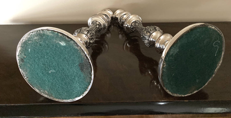 Georgian, George IV period, pair of Old Sheffield Plate candlesticks, circa 1820 - 1830.